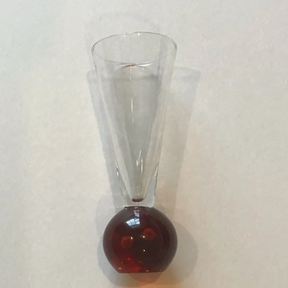 Vintage Ruby Red Ball Cordial Liquer Shot Glass 4 1/2”